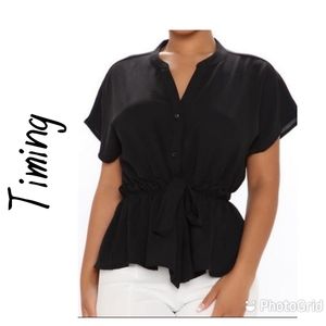 Timing Small Tie Waist Black Blouse